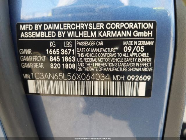 2006 CHRYSLER CROSSFIRE 1C3AN65L56X064034 Photo 8