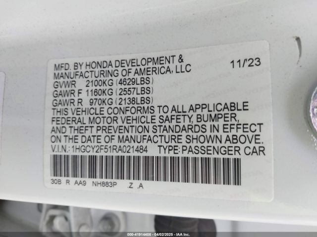 1HGCY2F51RA021484 Honda Accord Hybrid Sport