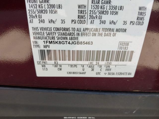 1FM5K8GT4JGB85463 Ford EXPLORER SPORT