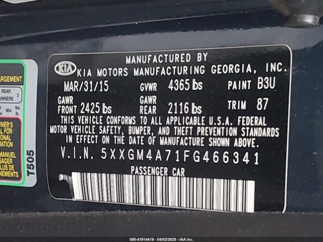 5XXGM4A71FG466341 KIA Optima Lx