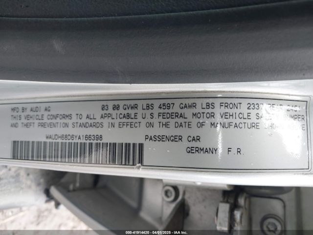 2000 AUDI A4 WAUDH68D6YA166398 Photo 8