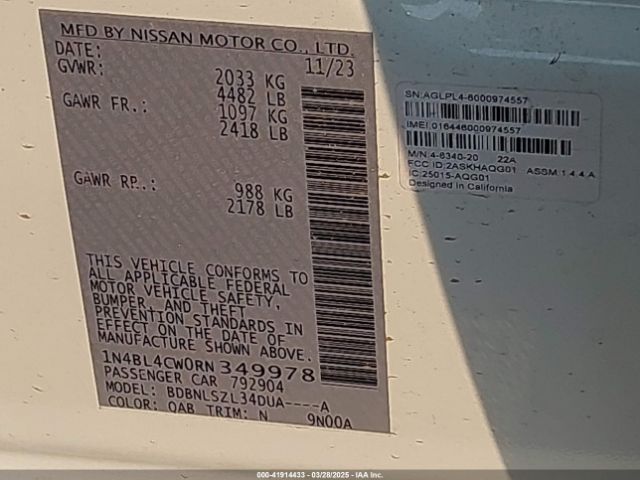 1N4BL4CW0RN349978 Nissan Altima Sr Intelligent Awd