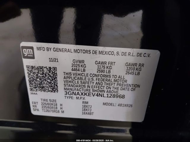 3GNAXKEV4NL128968 Chevrolet Equinox Fwd Lt