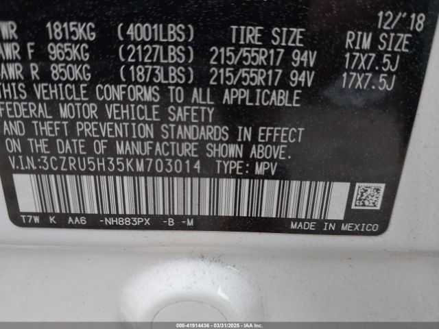 3CZRU5H35KM703014 Honda HR-V LX