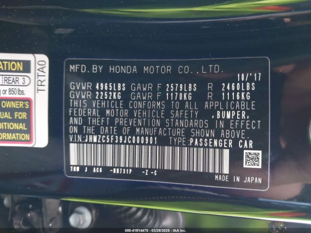 JHMZC5F39JC000901 Honda Clarity Plug-in Hybrid Touring