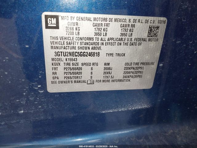 3GTU2NEC5GG246818 GMC Sierra 1500 Slt