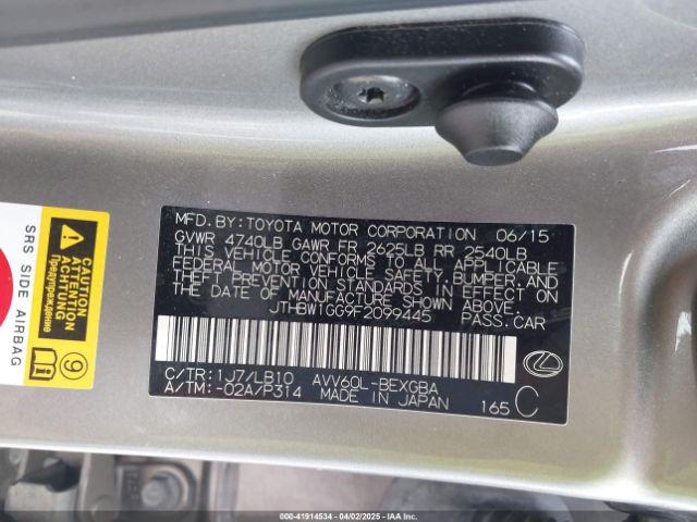 JTHBW1GG9F2099445 Lexus ES 300H