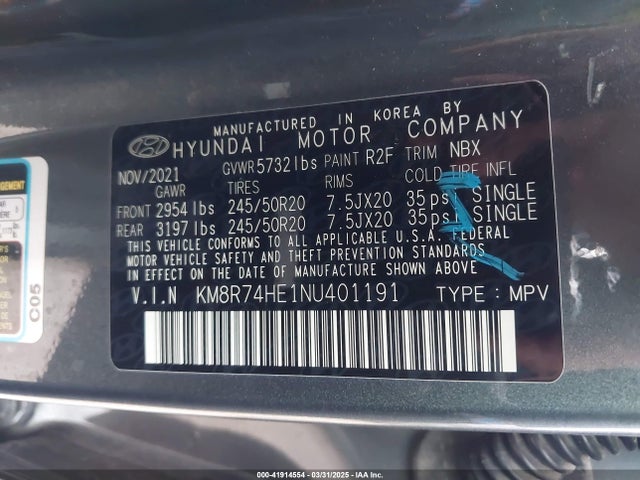 KM8R74HE1NU401191 Hyundai Palisade Calligraphy