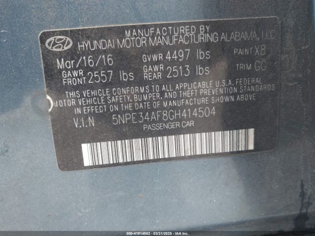 5NPE34AF8GH414504 Hyundai dohc gdi theta-ii