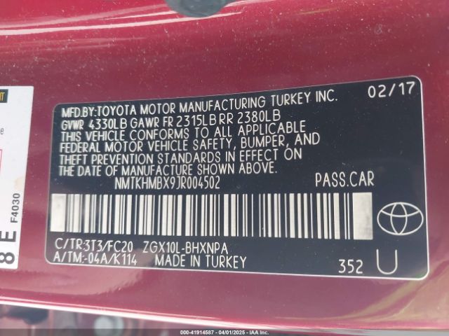 NMTKHMBX9JR004502 Toyota C-hr Xle Premium