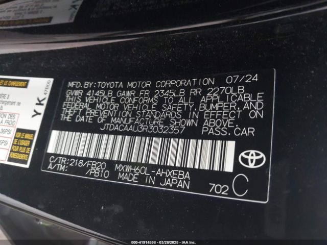 JTDACAAU3R3032357 Toyota Prius Le