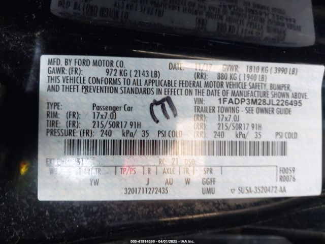 1FADP3M28JL226495 Ford FOCUS SEL