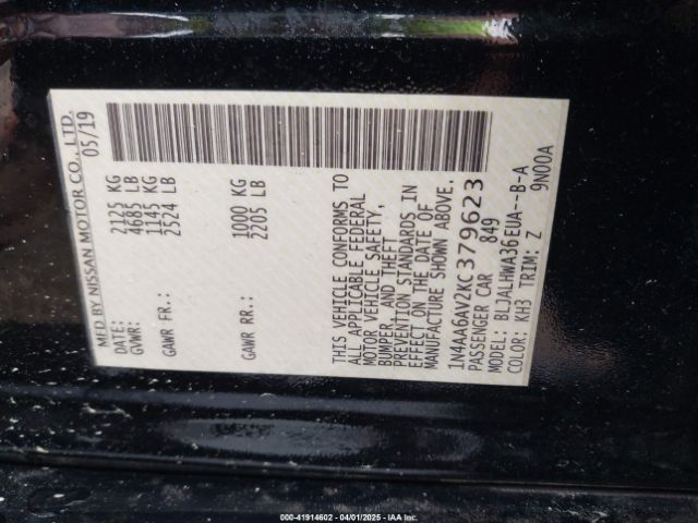 1N4AA6AV2KC379623 Nissan Maxima 3.5 Platinum