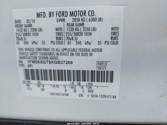 1FM5K8GT8KGB37269 Ford EXPLORER SPORT