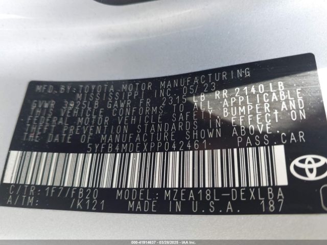 5YFB4MDEXPP042461 Toyota COROLLA LE