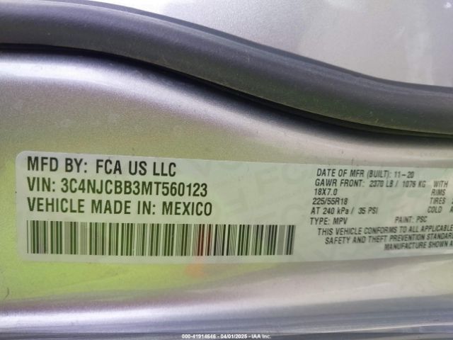 3C4NJCBB3MT560123 Jeep Compass Altitude Fwd