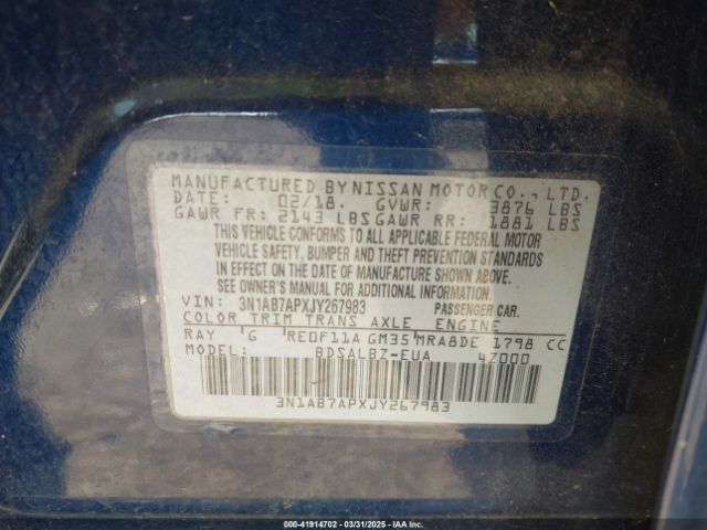 3N1AB7APXJY267983 Nissan SENTRA S