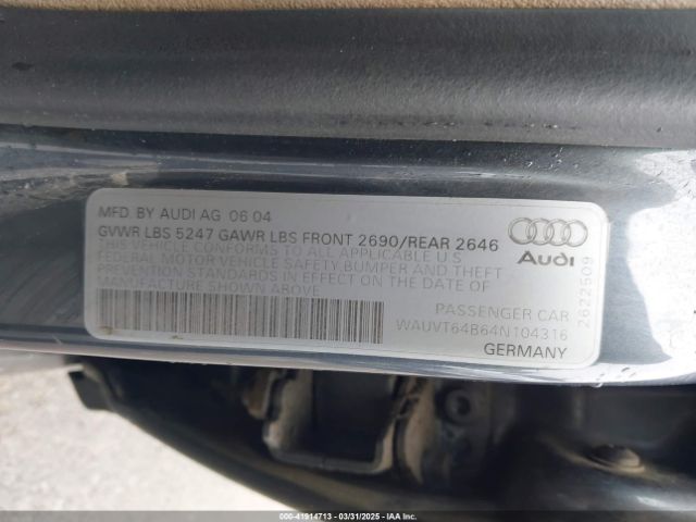 2004 AUDI A6 WAUVT64B64N104316 Photo 8