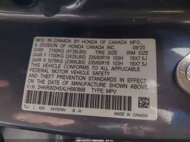 2HKRW2H5XLH680868 Honda Cr-v Awd Ex