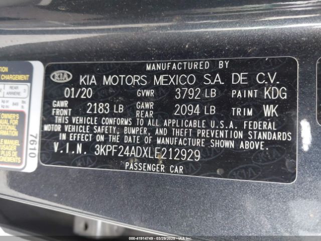 3KPF24ADXLE212929 KIA Forte Lxs