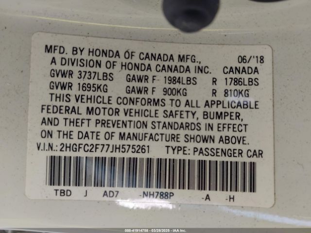 2018 HONDA CIVIC 2HGFC2F77JH575261 Photo 8