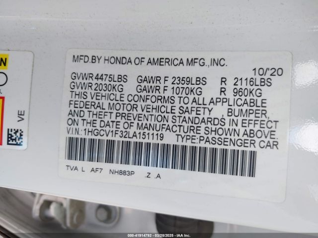 1HGCV1F32LA151119 Honda Accord Sport