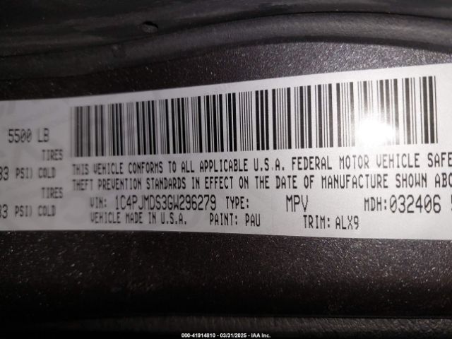 1C4PJMDS3GW296279 Jeep Cherokee Limited