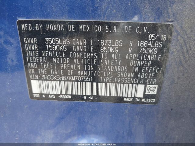 3HGGK5H87KM707551 Honda FIT EX