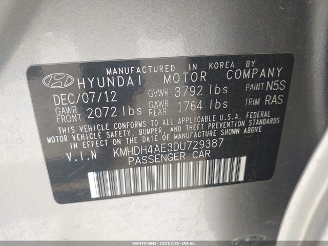 Продаж на аукціоні авто 2013 Hyundai Elantra Gls, vin: KMHDH4AE3DU729387, номер лоту: 41914842