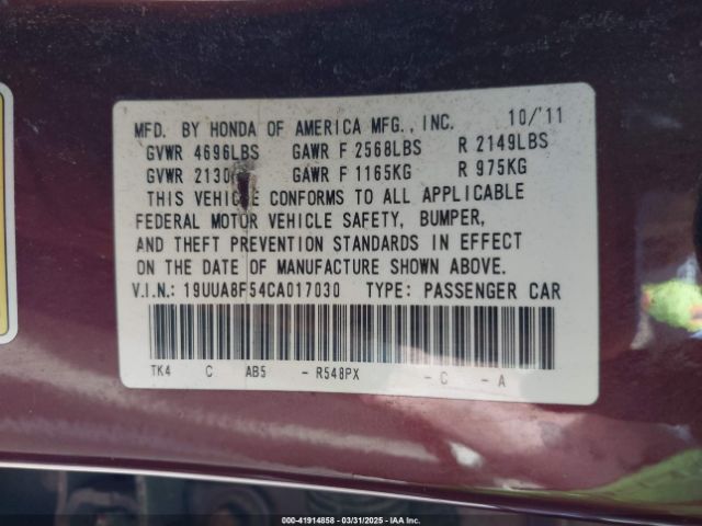 2012 ACURA TL 19UUA8F54CA017030 Photo 8