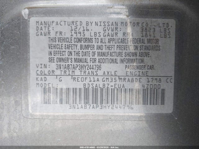3N1AB7AP3HY244796 Nissan SENTRA S