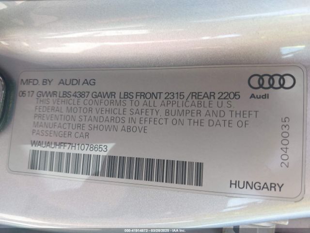 2017 AUDI A3 WAUAUHFF7H1078653 Photo 8