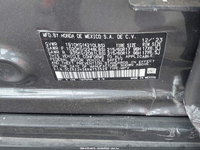 3CZRZ2H38RM753528 Honda Hr-v Awd Lx