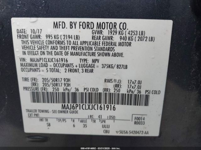 MAJ6P1CLXJC161916 Ford Ecosport Ses