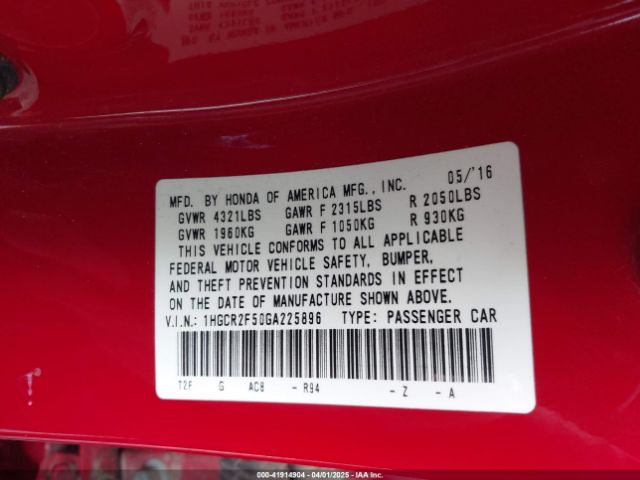 1HGCR2F50GA225896 Honda Accord Sport