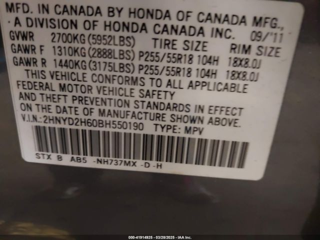 2011 ACURA MDX 2HNYD2H60BH550190 Photo 8