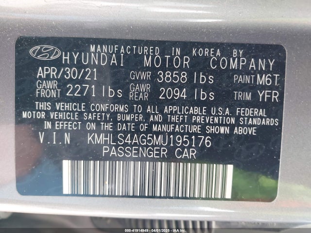 KMHLS4AG5MU195176 Hyundai ELANTRA SEL