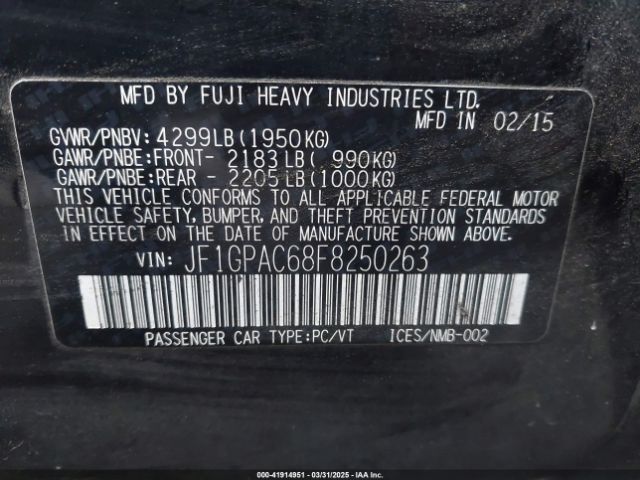 JF1GPAC68F8250263 Subaru Impreza 2.0i Premium