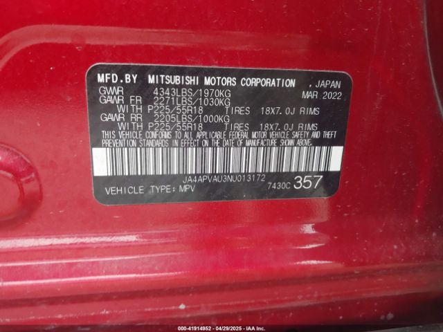 2022 MITSUBISHI OUTLANDER SPORT JA4APVAU3NU013172 Photo 8