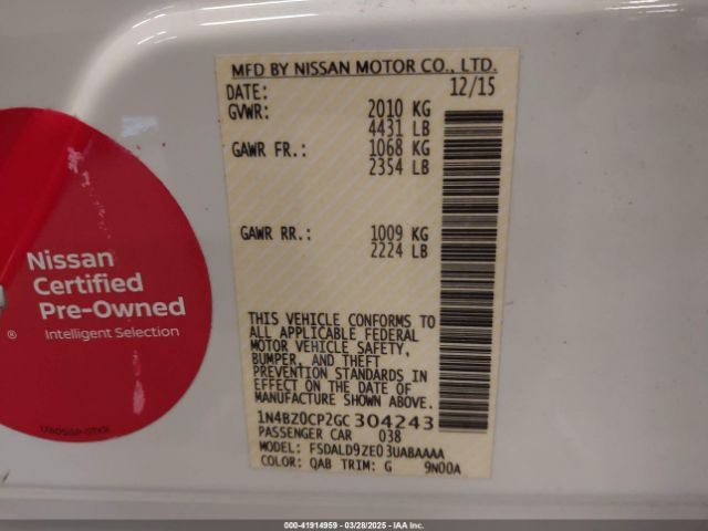 1N4BZ0CP2GC304243 Nissan LEAF SV