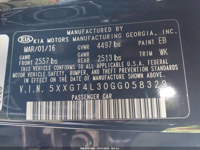 5XXGT4L30GG058329 KIA Optima Lx