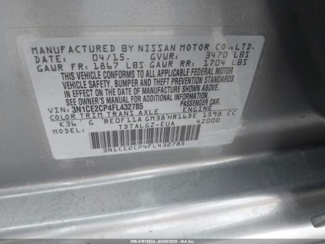 3N1CE2CP4FL432785 Nissan Versa Note Sr