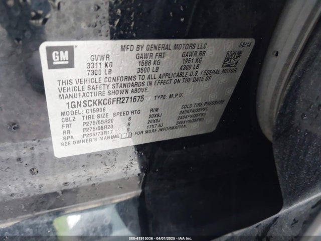 1GNSCKKC6FR271675 Chevrolet Suburban 1500 Ltz