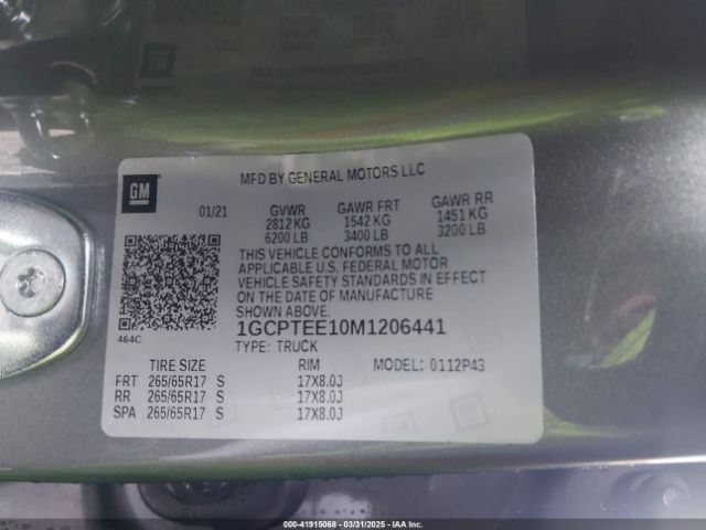 1GCPTEE10M1206441 Chevrolet Colorado 4wd  Short Box Zr2