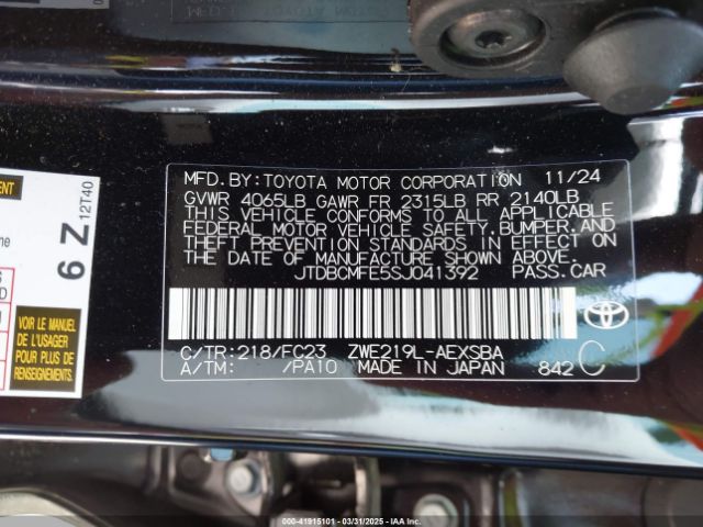 JTDBCMFE5SJ041392 Toyota Corolla Hybrid Se