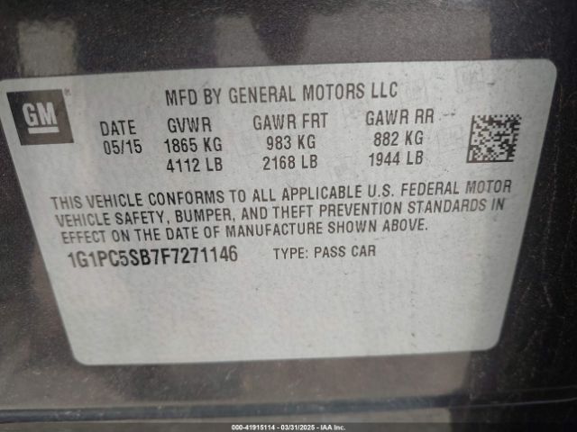 1G1PC5SB7F7271146 Chevrolet Cruze 1lt Auto
