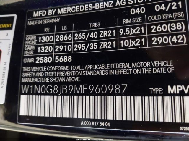 W1N0G8JB9MF960987 Mercedes-Benz Amg Glc 63 4matic