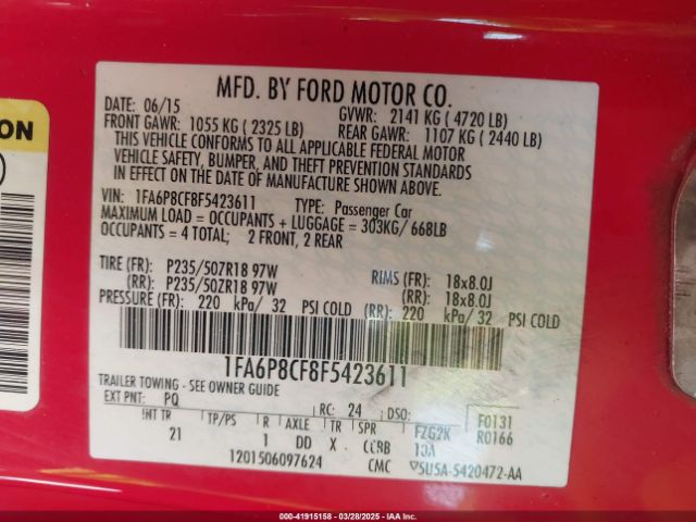 1FA6P8CF8F5423611 Ford MUSTANG GT