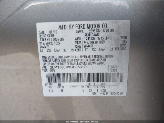 2LMTJ8LR9GBL53171 Lincoln Mkx Reserve