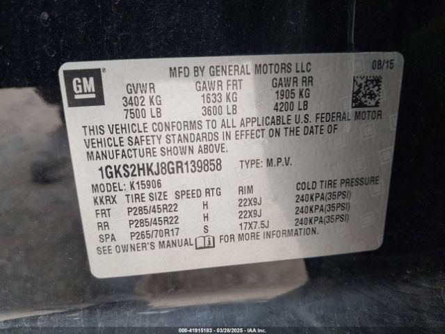 1GKS2HKJ8GR139858 GMC YUKON XL DENALI